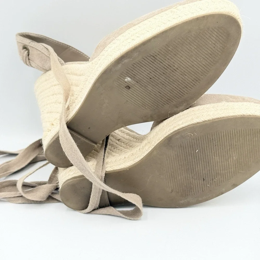 Steve Madden Barre 9M Taupe Suede Espadrille Platform Wedge Heels Ankle Tie Boho